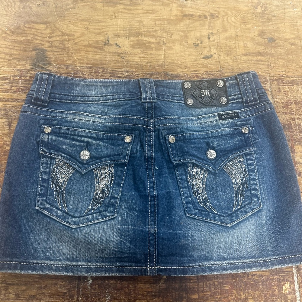 Miss Me Blue Embellished Mini Skirt